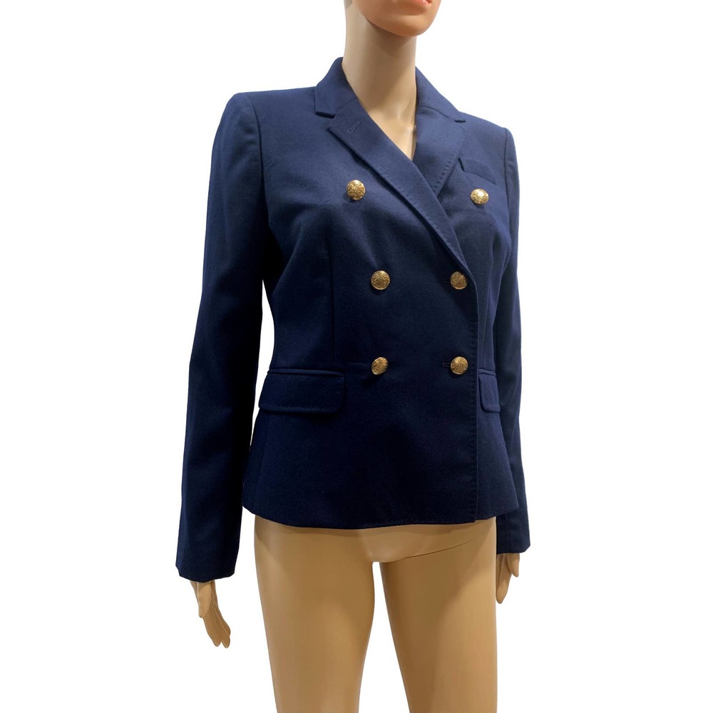 J Crew Navy Blue Double Breasted Wool Blazer Gold Buttons | NWOT | Size 6